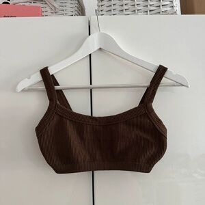 Brown Fitted Crop Bustier Tank Top